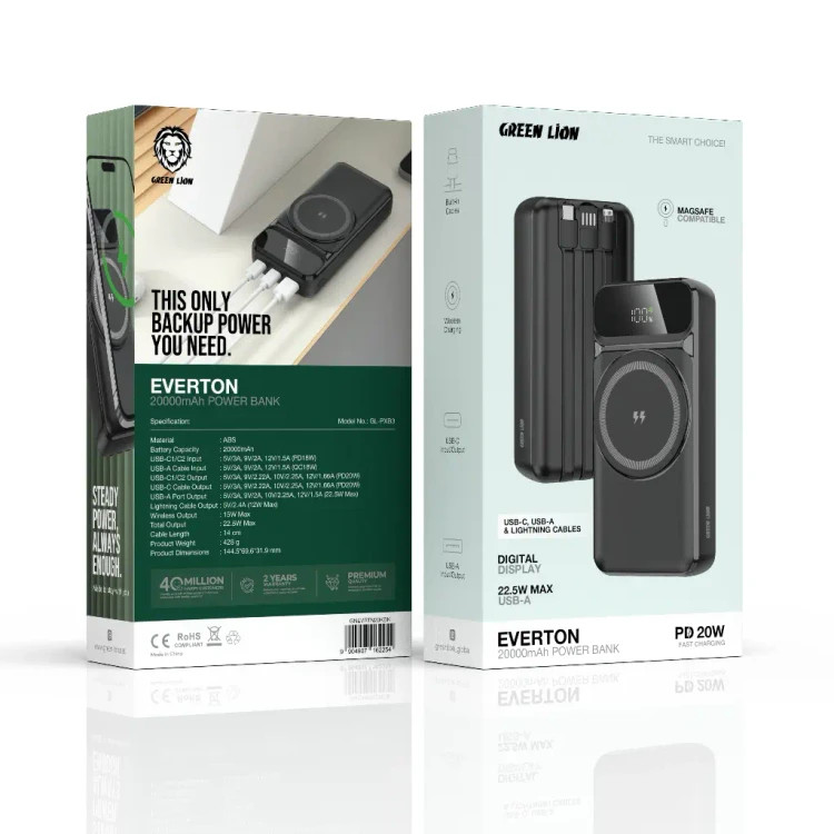 پاوربانک 20000mAh گرین لاین مدل Everton GNEVRTN20KBK