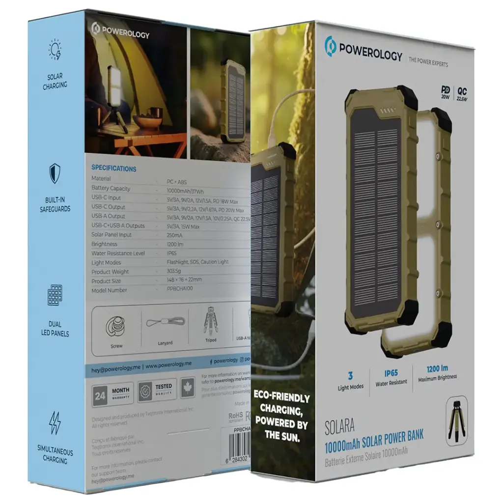پاوربانک Solara ظرفیت 20000 میلی آمپری پاورولوژی Powerology Solara Solar Power Bank