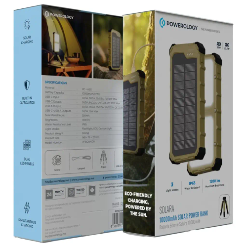پاوربانک Solara ظرفیت 20000 میلی آمپری پاورولوژی Powerology Solara Solar Power Bank