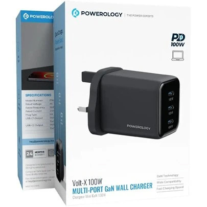 شارژر دیواری پاورولوژی 3 پورت 100 وات (Powerology Multi Port Gan Wall Charger Volt-x